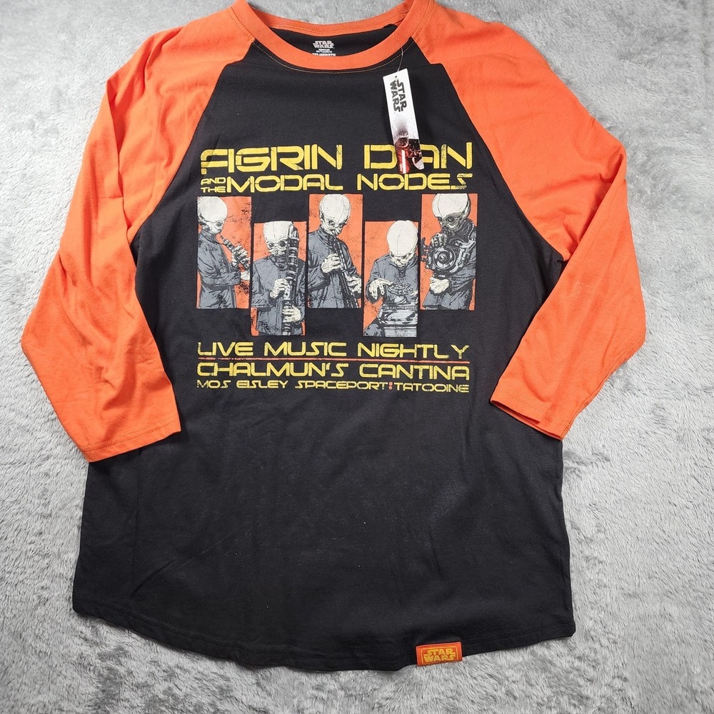 Star Wars Figrin D'an Shirt Mens 2XL Black Orange‎ Raglan 3/4 Sleeve Graphic Tee